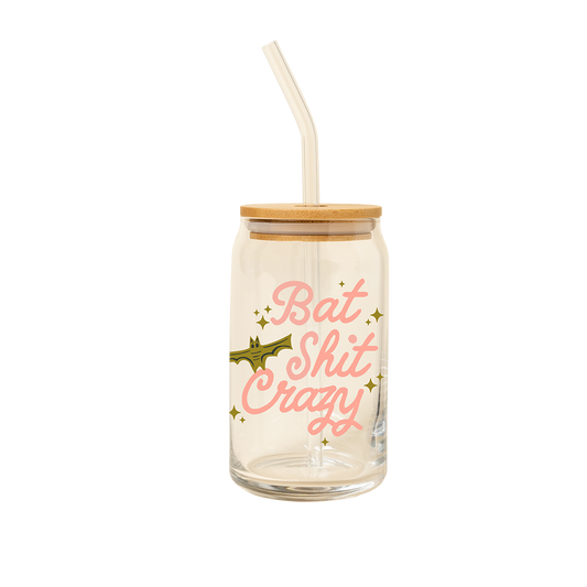 Bat Shit Crazy Can Glass w/Lid