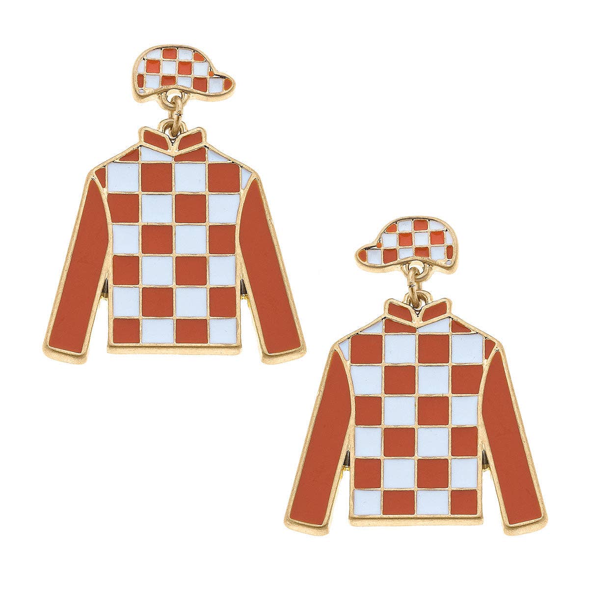 Quinn Enamel Jockey Earrings in Orange and White