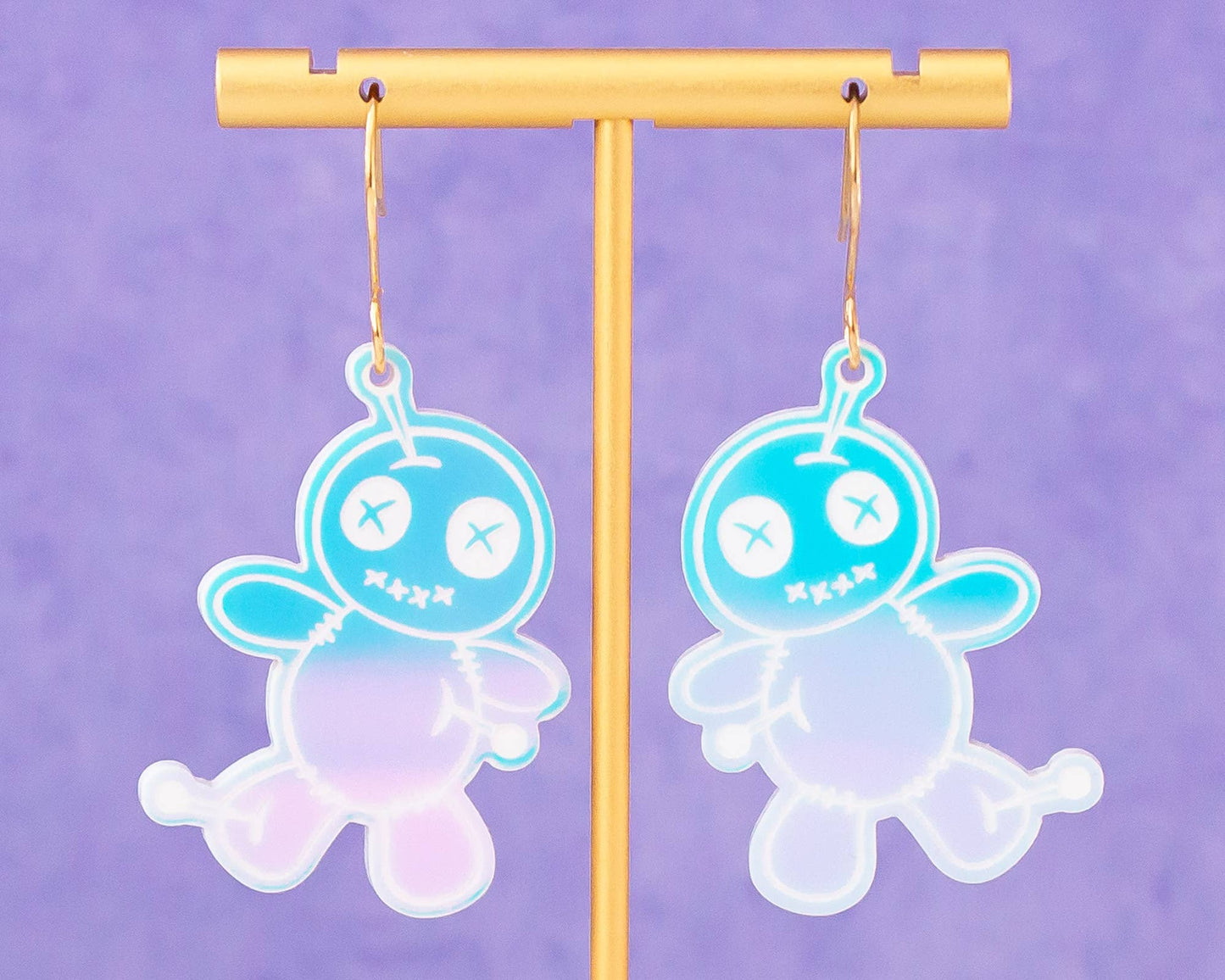 Voodoo Doll Holographic Halloween Earrings