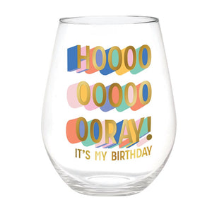 Jumbo Stemless Wine Glass - Hoooray Birthday