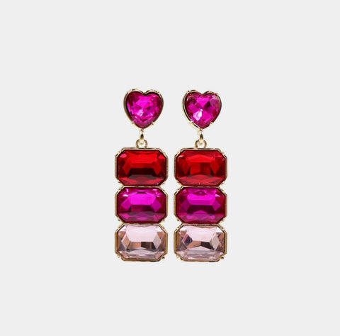 Brianna Cannon - Red, Hot Pink & Light Pink Crystal Earring