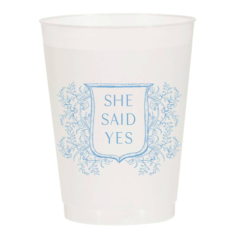 Sip Hip Hooray - She Said Yes Blue Crest Frosted Cups - Wedding