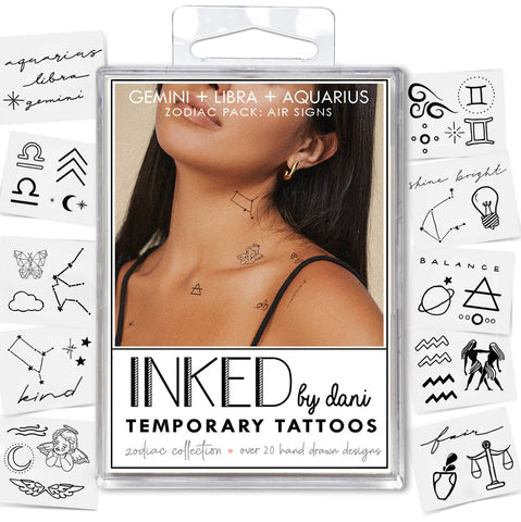 Zodiac Collection: Air Signs Temporary Tattoo Pack