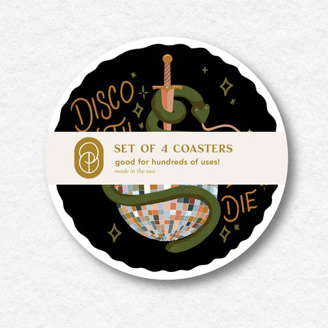 Disco Till I Die Disco Ball Snake and Dagger Fall Coasters - Set of Four